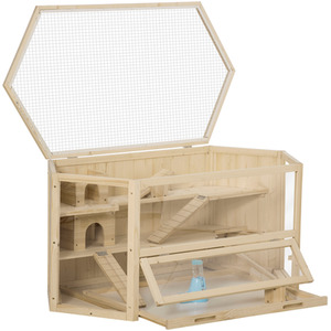 PawHut 3-Tier Wooden Hamster Cage Gerbil Play Center with Water feeder - Wood by PawHut