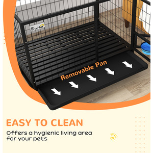 PawHut Heavy Duty Dog Crate on Wheels with Bowl Holder - Black / 74cm by PawHut