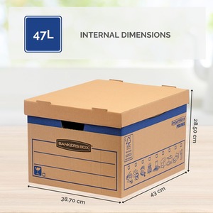 BANKERS BOX 10 Cardboard Moving Boxes Heavy Duty Double Wall Prime FastFold Box - Light Brown / Medium / 47L by BANKERS BOX