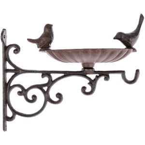 Brown Decorative Bird Bath with Wall Bracket Cast Iron - Brown by Homescapes