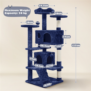 Multilevel Cat Tree with Scratching Posts - Navy Blue / 137cm by Yaheetech