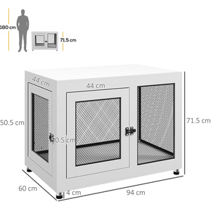 PawHut Dog Kennel Furniture End Table with Two Doors, Cushion - White by PawHut