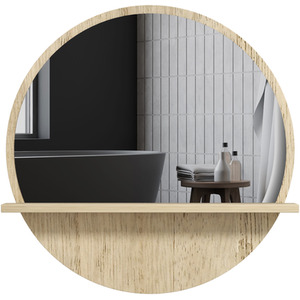 kleankin Round Bathroom Mirror with Shelf Wall Mounted Makeup Mirror by kleankin