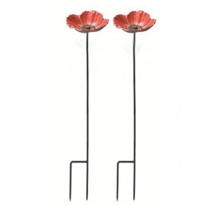 Cast Iron Wild Bird Poppy Flower Dish Bird Feeder - Red by Selections