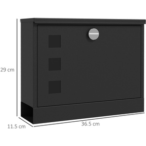 HOMCOM Wall Mounted Letter Box Post Box for Outside Mailbox with 2 Keys - Black by HOMCOM