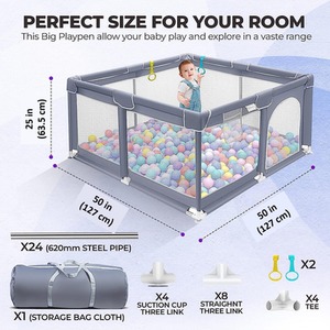 Baby Playpen With Mat And Safety Gate For Babies And Toddlers - Grey by DYZI