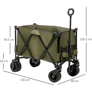 Outsunny Folding Garden Trolley on Wheels Camping Trolley - Green by Outsunny
