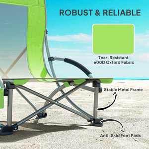 Outsunny Set of 2 Folding Beach Chair with Carry Bag - Green by Outsunny
