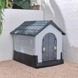 Waterproof Plastic Dog house with Skylight and Air Vents - Black Grey / 84cm by Livingandhome