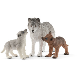 SCHLEICH Wild Life Mother Wolf with Pups Toy Figures Set - White by SCHLEICH