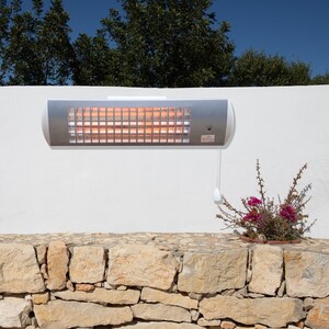 Wall Mounted Patio Heater 3 Settings Quartz Bulb - Silver by Primrose