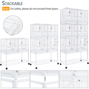 Stackable Metal Bird Cage with Rolling Stand - White by Yaheetech