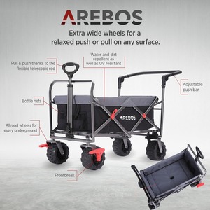 Hand Cart with Telescopic Push Bar - Foldable - Black by AREBOS