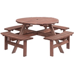 BIRCHTREE 8 Seater Wooden Picnic Table Round Pub Bench - Brown by BIRCHTREE