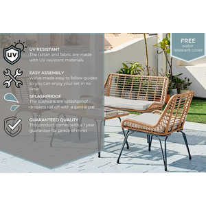 Outdoor Rattan Sofa - Lisbon Garden Sofa Chairs Table Set - Wicker and Cream - Beige by FurnitureboxUK