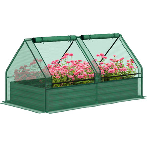 Outsunny Raised Garden Bed Planter Box with Greenhouse, Green and Dark Grey - Green by Outsunny