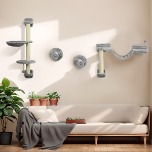 PawHut 4 Piece Wall Mounted Cat Shelves - Grey by PawHut