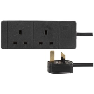 2 Gang Way 2 Metre Extension Lead Black Wall Plug - Black by ShaniTech