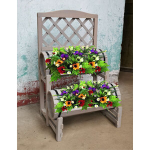 2 Tier Wood Barrel Planter with Trellis - Grey by Groundlevel