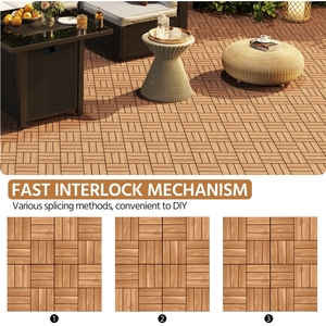 Pack of 27 Interlocking Deck Tiles Waterproof Acacia Wood - Wood by Yaheetech