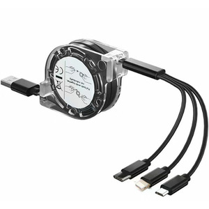 Retractable 3-in-1 Data Cable - Black