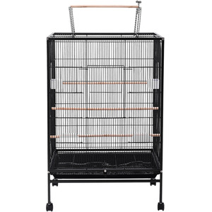 Movable Open-Style Rectangular Bird Cage with Tray Base - Black / 45cm by Livingandhome