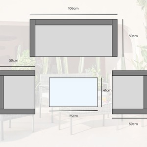 Porto 4 Seat Outdoor Rattan Sofa Chairs and Coffee Table Lounge Set - Grey by FurnitureboxUK