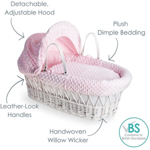 Dimple White Wicker Moses Basket - Pink by Clair de Lune