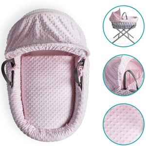 Dimple Grey Wicker Moses Basket - Pink by Clair de Lune
