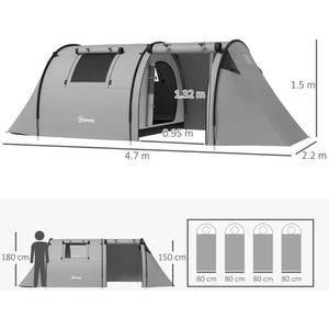 Outsunny 2 Room Camping Tent for 3-4 Man, 3000mm Waterproof by Outsunny