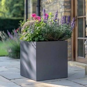 Zinc Galvanised Matte Grey Square Planter by Woven Wood