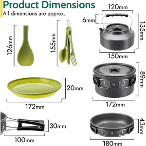 Camping Cookware 16Pc Set 2 Person with Kettle - Black by Trail