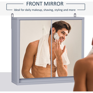 HOMCOM Wall Mount Mirror Cabinet Storage Bathroom Cupboard - Grey by HOMCOM