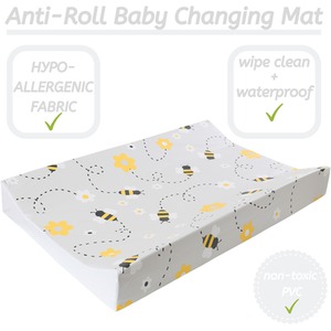 Anti-Roll Wedge Baby Changing Mat - Grey Bee / Grey Bee by Babycurls