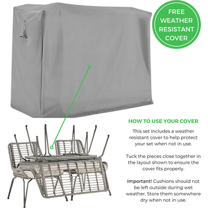 Outdoor Rattan Sofa - Lisbon Garden Sofa Chairs Table Set - Wicker and Cream - Beige by FurnitureboxUK