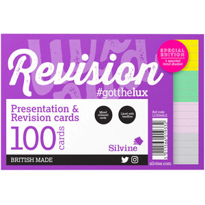 Pack of 100 Silvine Multi-Coloured Revision Cards