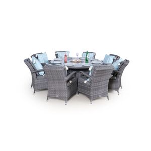 Arizona Fire Pit Round Rattan Patio Dining Set - Grey / 8 by Giardino