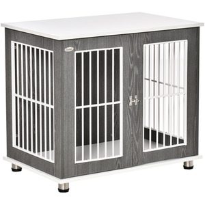 PawHut Wooden Pet Kennel Cage with Lockable Door - Grey, White by PawHut