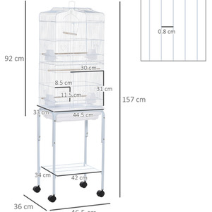 PawHut Bird Cage with Stand Wheels Slide-out Tray Shelf - White by PawHut