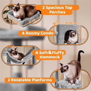 Large Cat Tree with Scratching Posts - Light Grey by Yaheetech