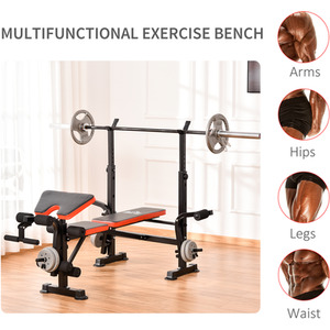 HOMCOM Adjustable Weight Bench with Leg Developer Barbell Rack - Black by HOMCOM