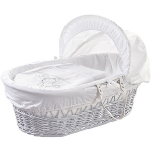 White Teddy Wash Day White Wicker Moses Basket with Grey Rocking Stand - White by Kinder Valley