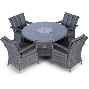 Arizona Fire Pit Round Rattan Patio Dining Set - Grey / 4 by Giardino