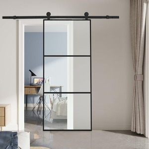 Glass Black Barn Door with Sliding Hardware Kit by Livingandhome
