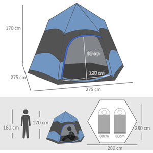 Outsunny Six Man Hexagon Pop Up Tent - Blue by Outsunny