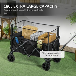 Outsunny 180L Folding Trolley on Wheels with Extendable Side Walls by Outsunny
