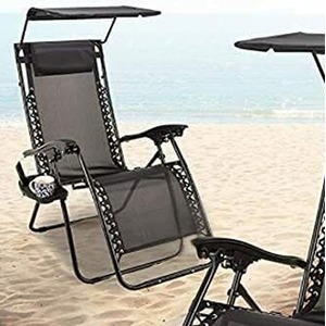 2x Zero Gravity Sun Loungers with Canopy and Drink Holder - Black by Garden Mile
