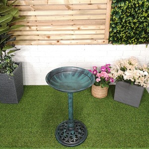 63cm Tall 40cm Diameter Traditional Resin Garden Bird Bath - Green by Samuel Alexander