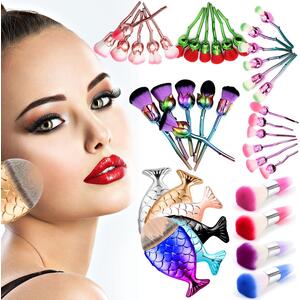 Beauty and the Beast-Inspired Rose Pink Blue Makeup Brushes with Glossy Handles - Pink/Blue by Aquarius