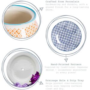 22cm Hand Printed Plant Pot with Saucer Navy - Navy by Nicola Spring